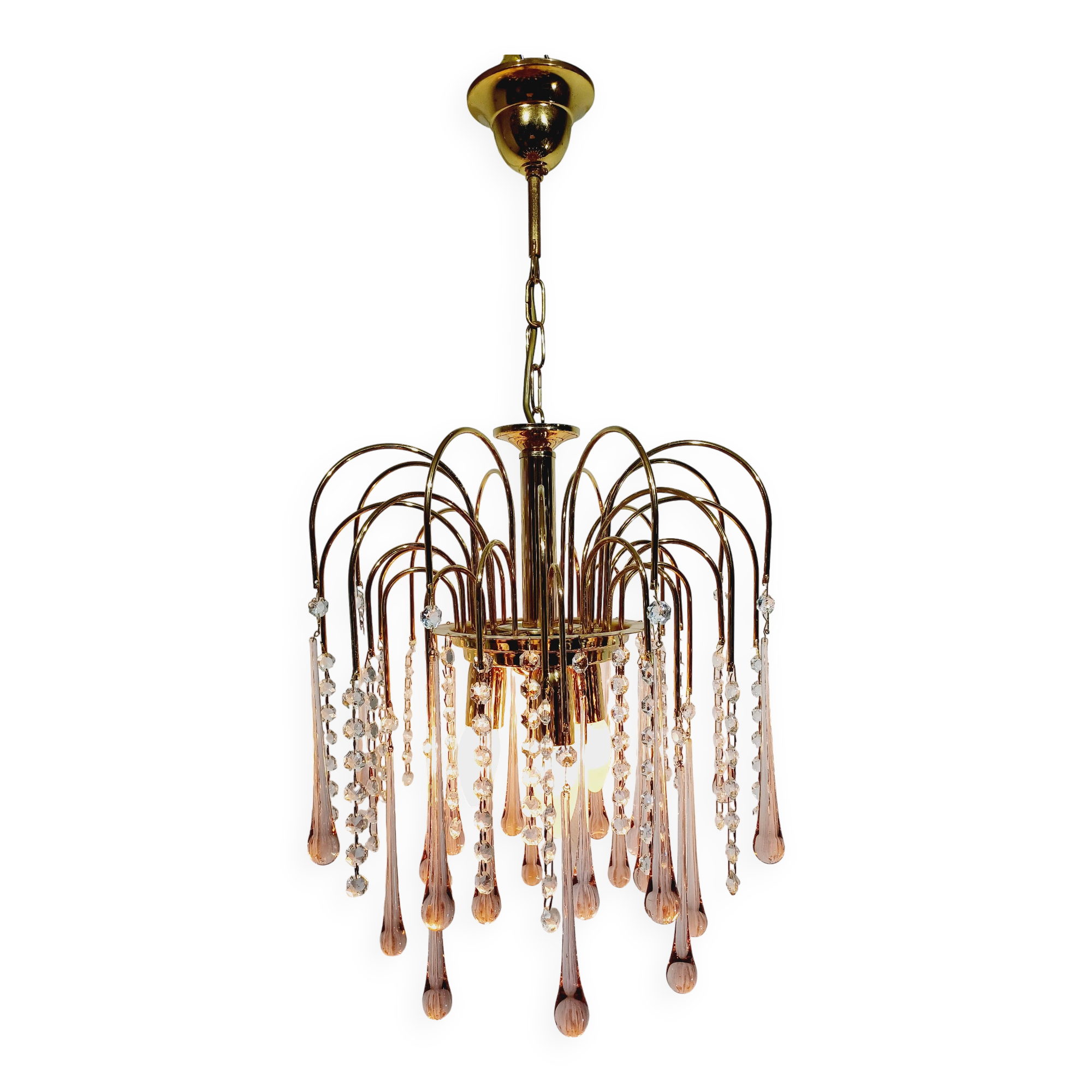 Murano chandelier with pink tassels with 3 lights