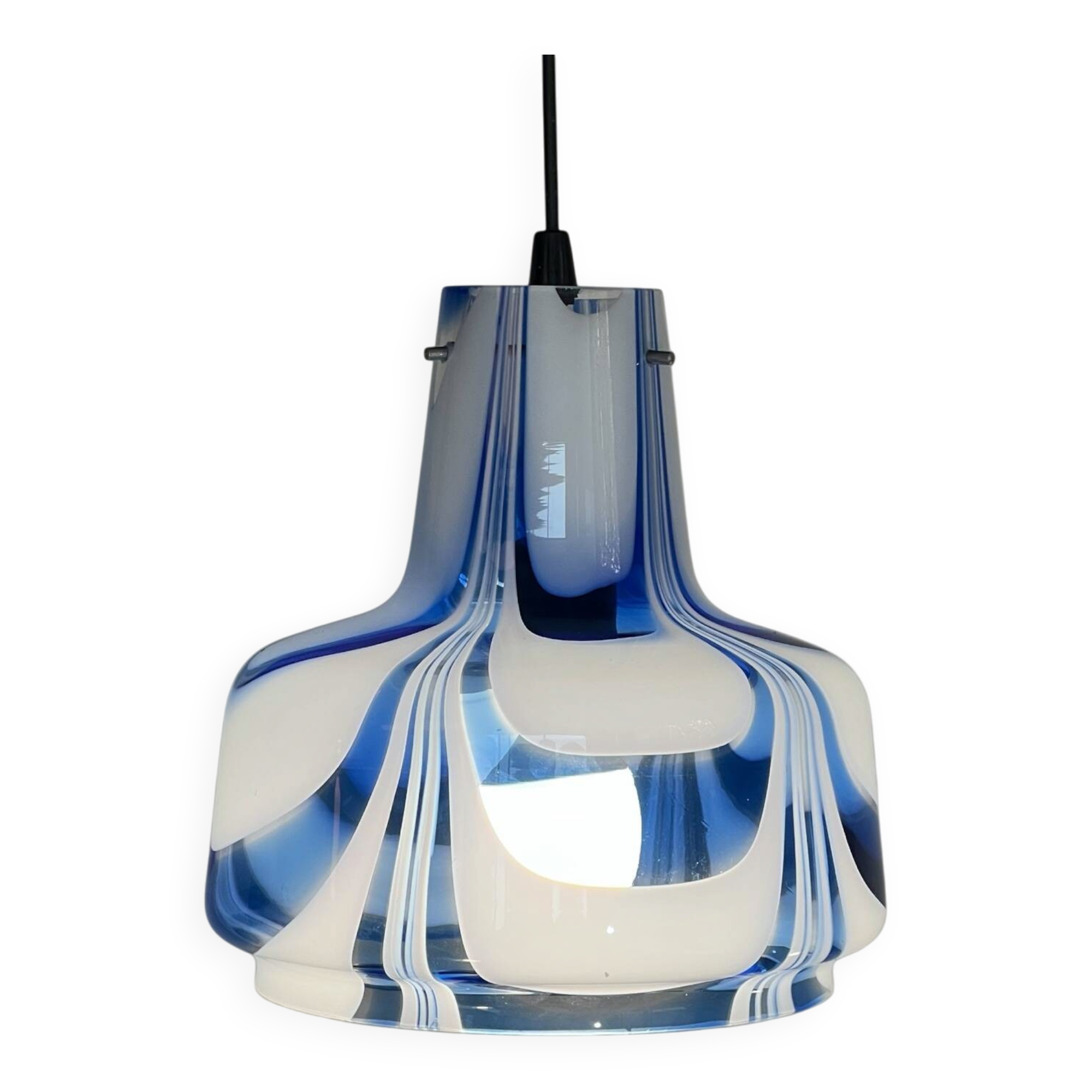 Vintage 1970s Italian Murano suspension light in ribbed glass.