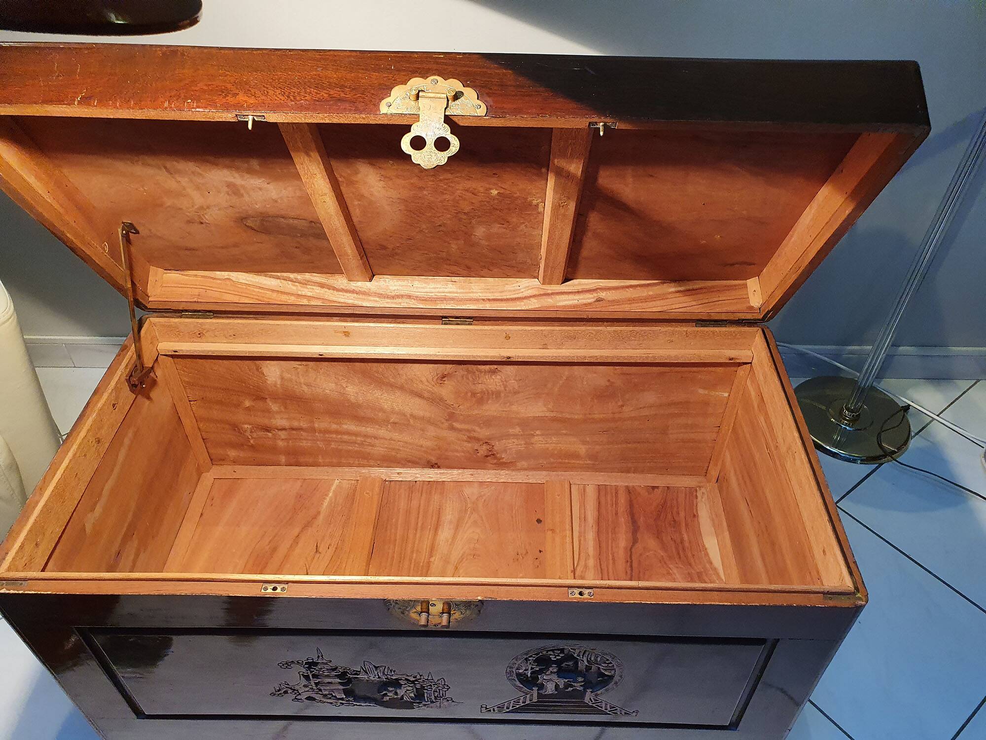 Chinese wedding chest in carved wood
