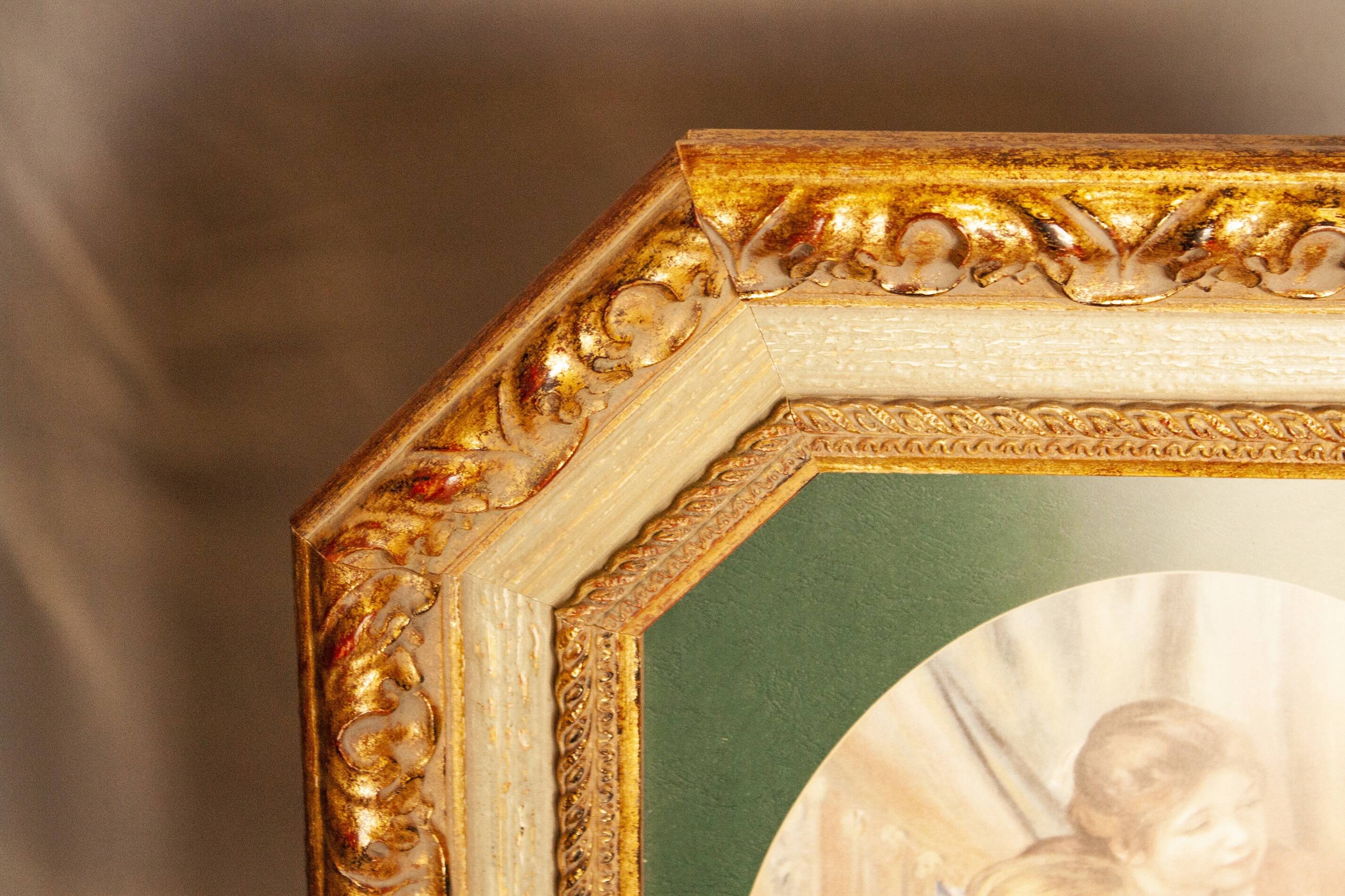 Original carved wooden frame with mat and Renoir print. Painting by Renoir.