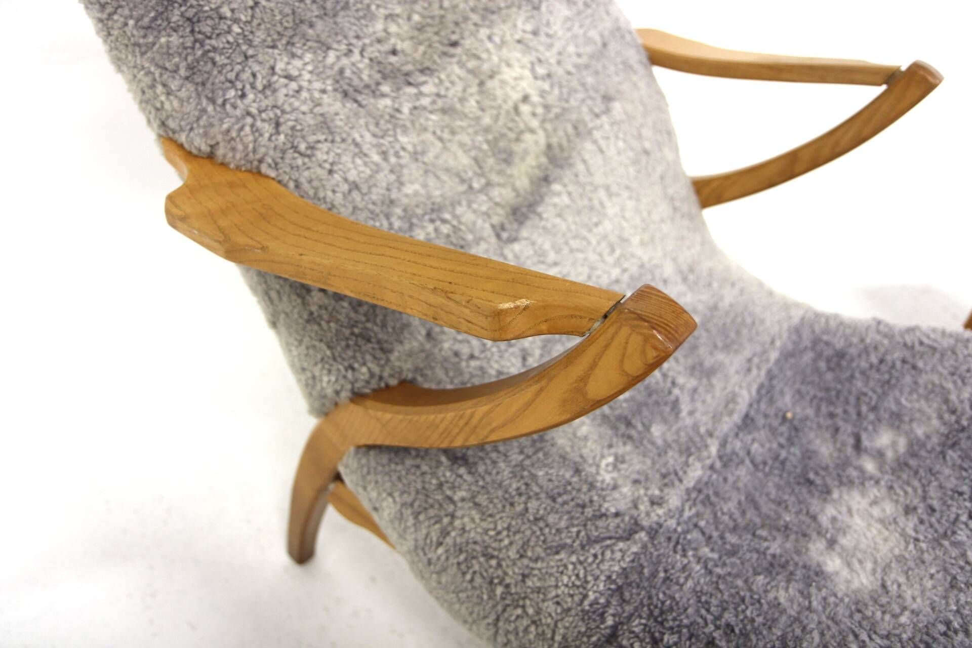 Scandinavian sheepskin armchair and footstool, Sweden, 1960