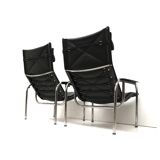 2x Vintage black leather armchair by Strässle HE1106 designed by Hans Eichenberger