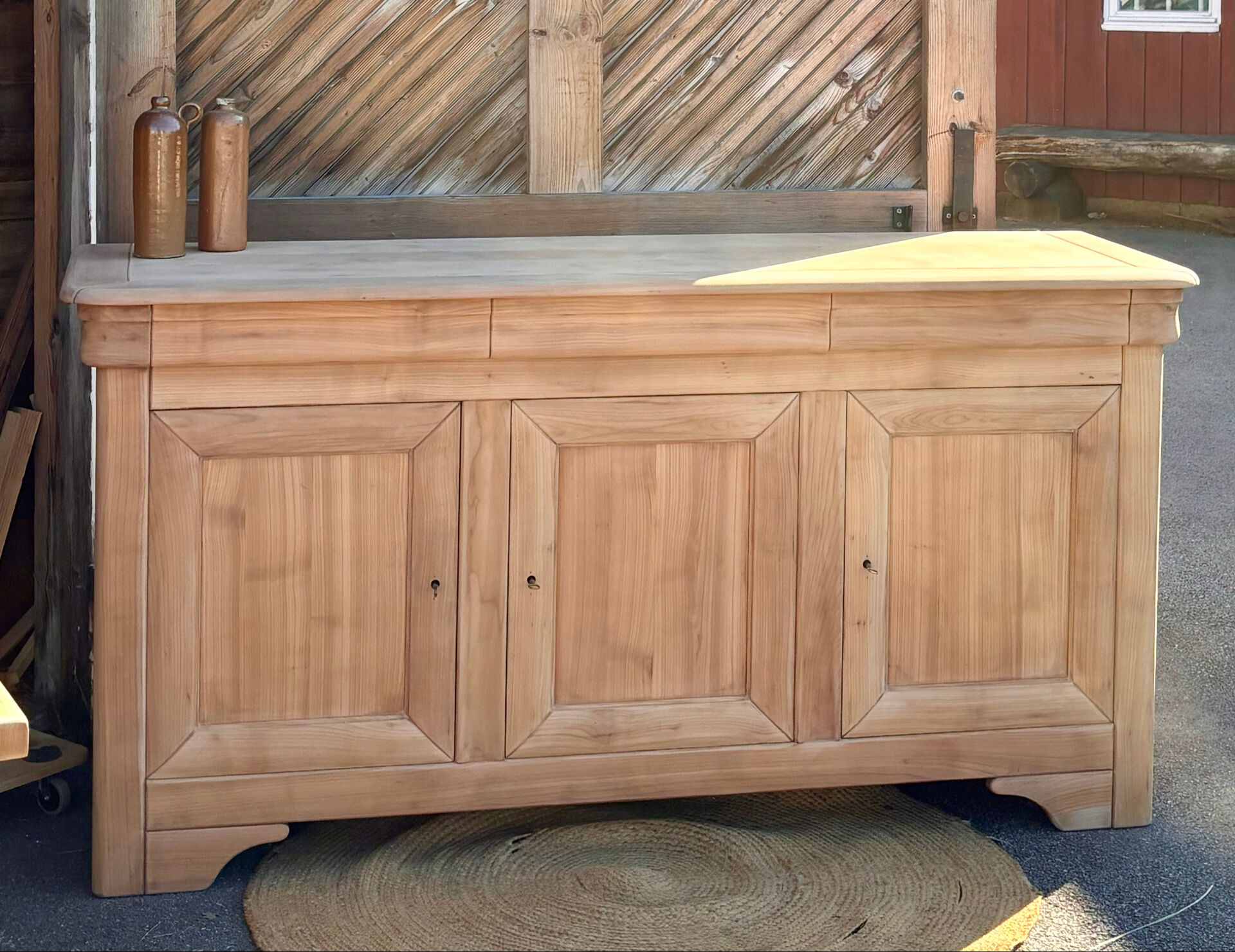 Enfilade ancienne en bois massif brut - 3 tiroirs 