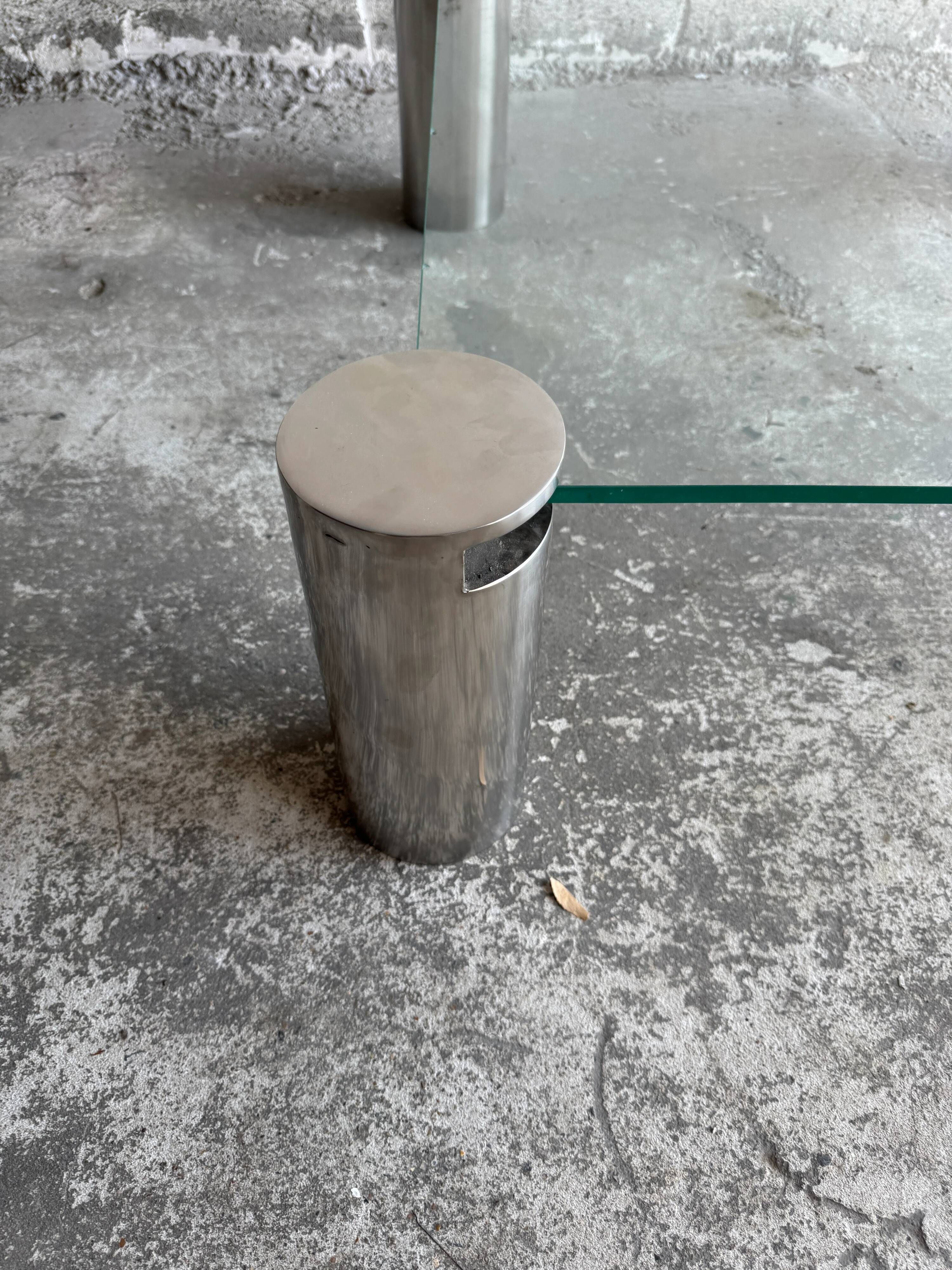 Clear Glass Square Coffee Table with Stainless Steel Cylinder Legs