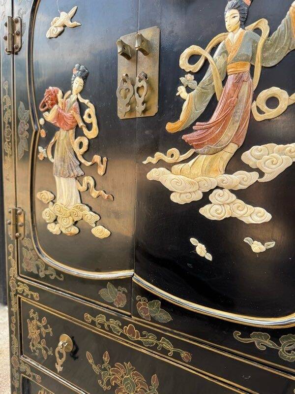 Meuble de rangement chinois vintage laqué noir