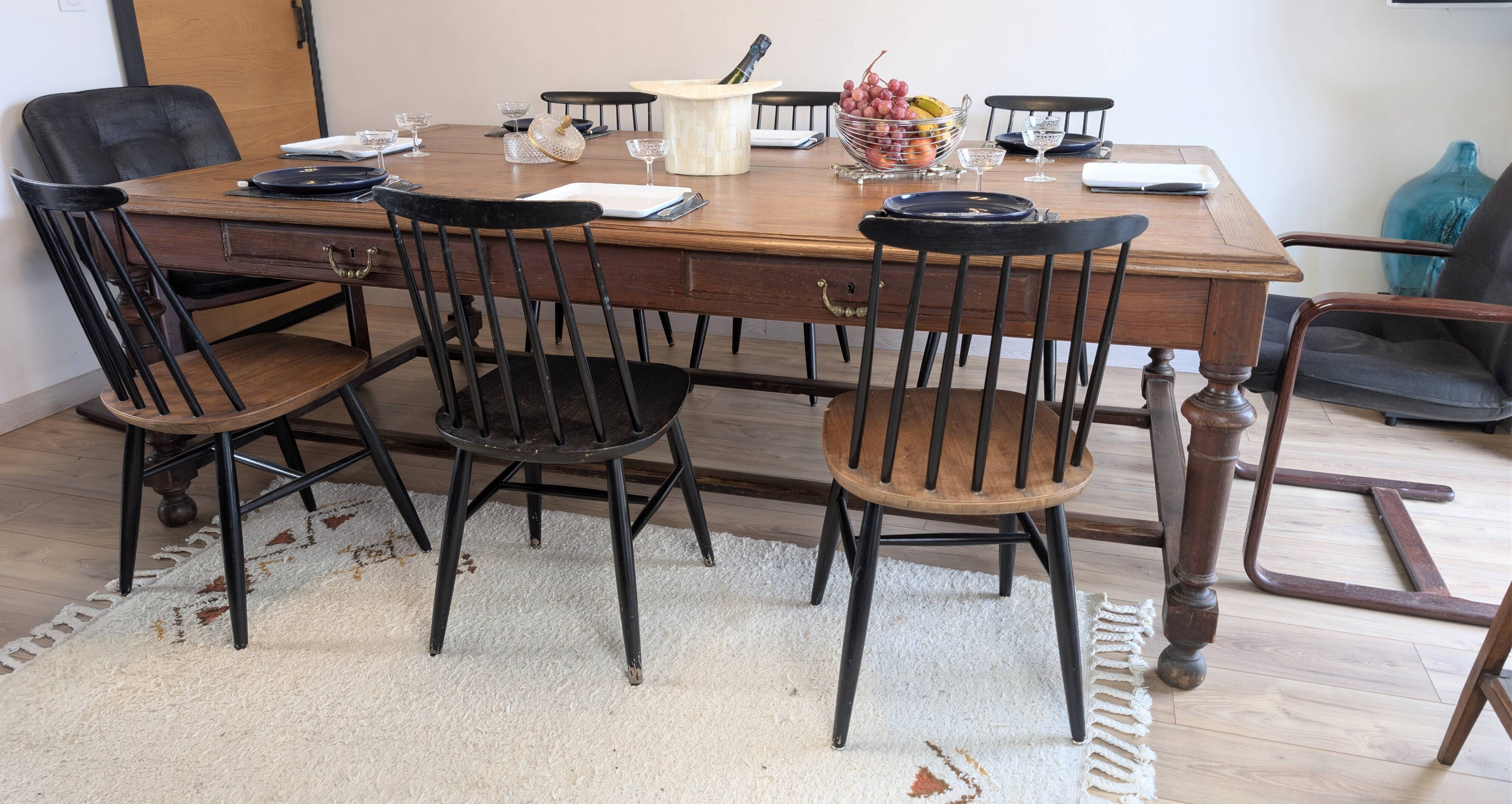 Large pitch pine table 230×140 – Early 20th century, warm and charming