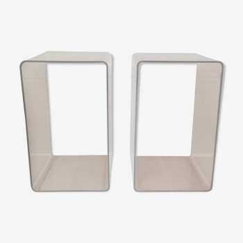 Pair of smoked plexiglass bedside tables, 1970