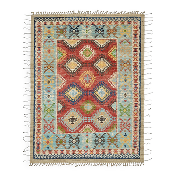 Tapis turc rustique tissé à la main en laine multicolore 228 cm x 300 cm