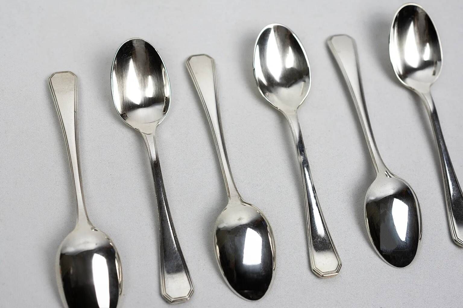6 Christofle America espresso spoons in silver-plated metal, Luc Lanel