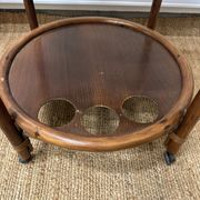 Vintage curved wooden rolling dessert trolley – smoked glass top