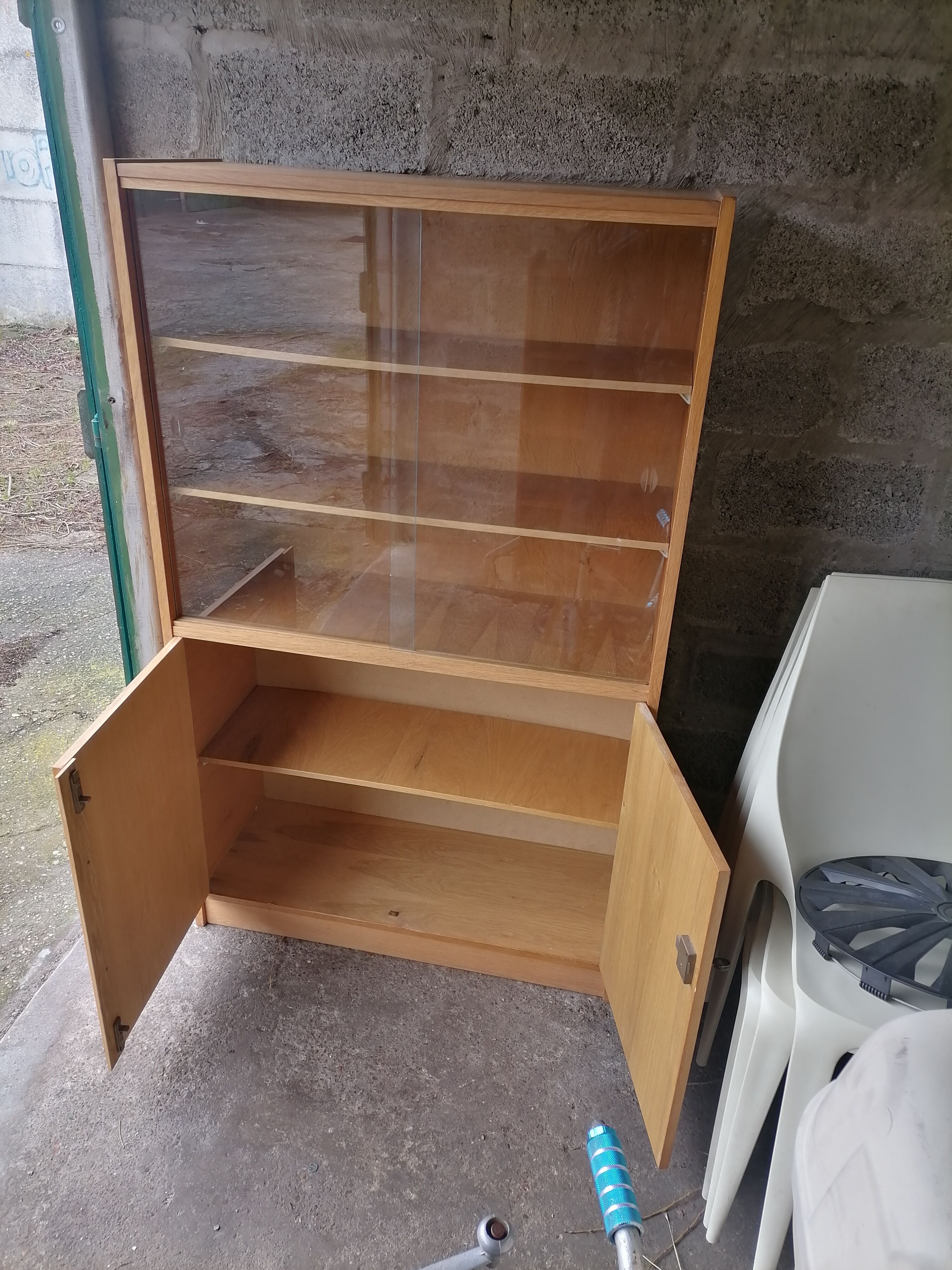 Ancienne bibliothèque vitrine meuble bois teck vintage 1960