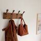 Vintage wall coat rack in patinated wood and metal – 4 double hooks