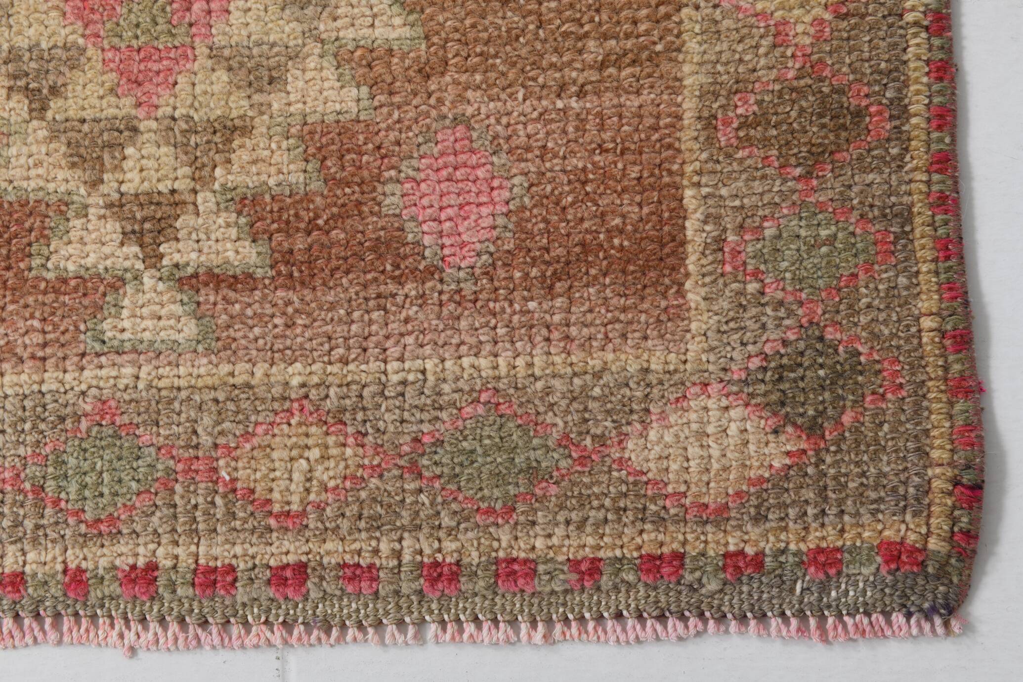 Taupe & Dusty Pink Vintage Carpet For Hallway, 83x308 Cm