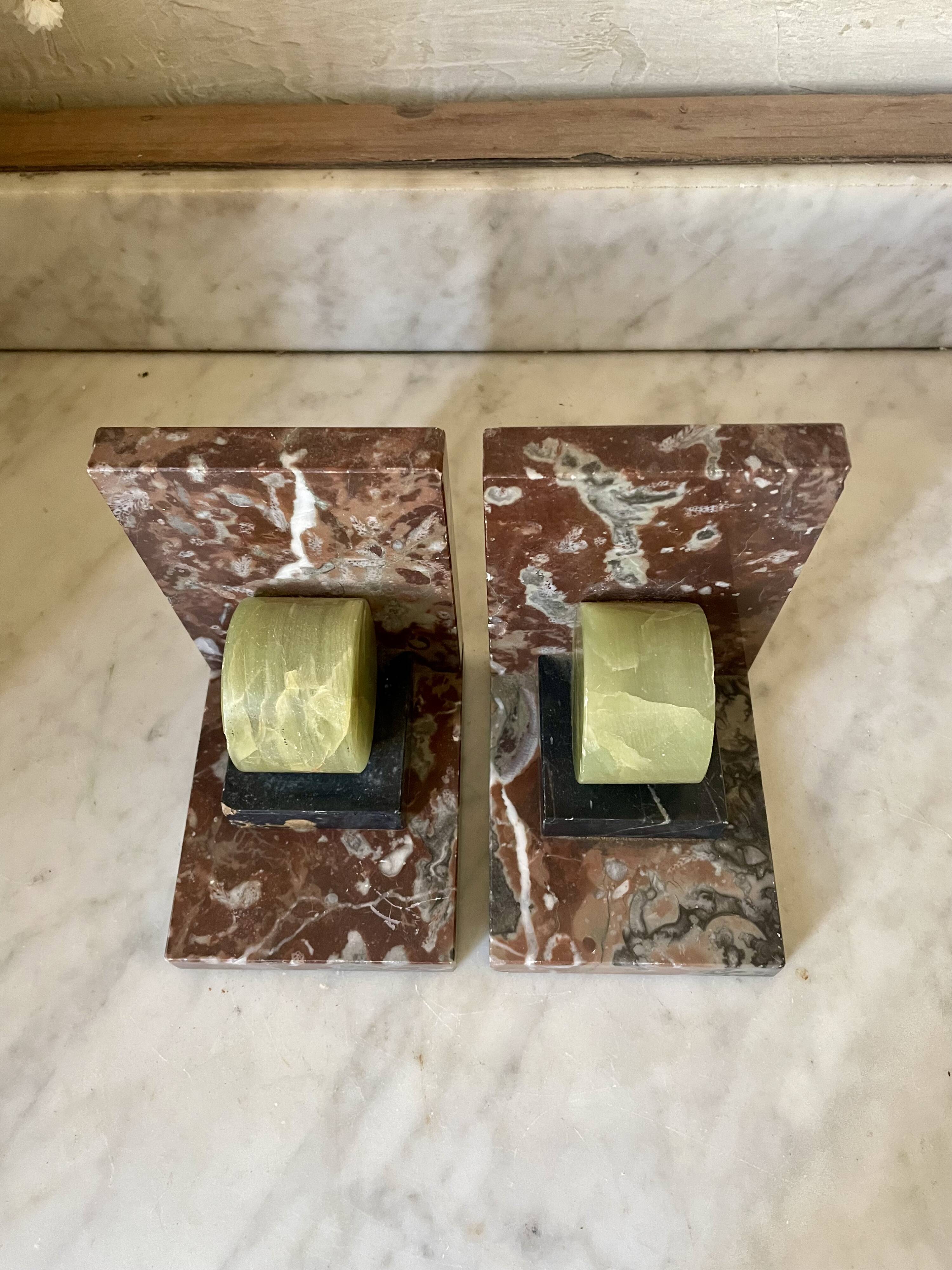 pair of marble and onyx Art Deco bookends