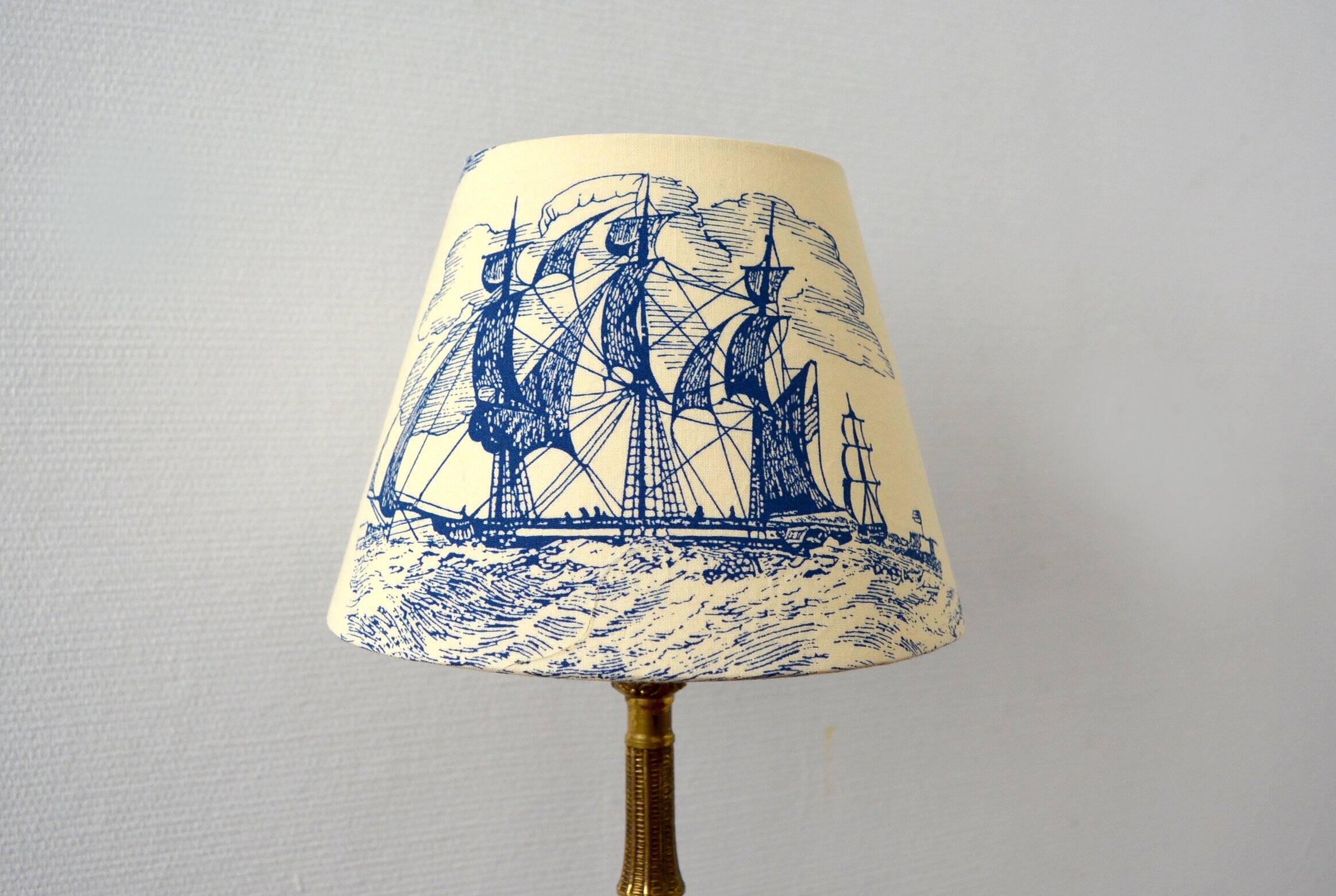 Marine decoration lampshade, antique blue toile de Jouy