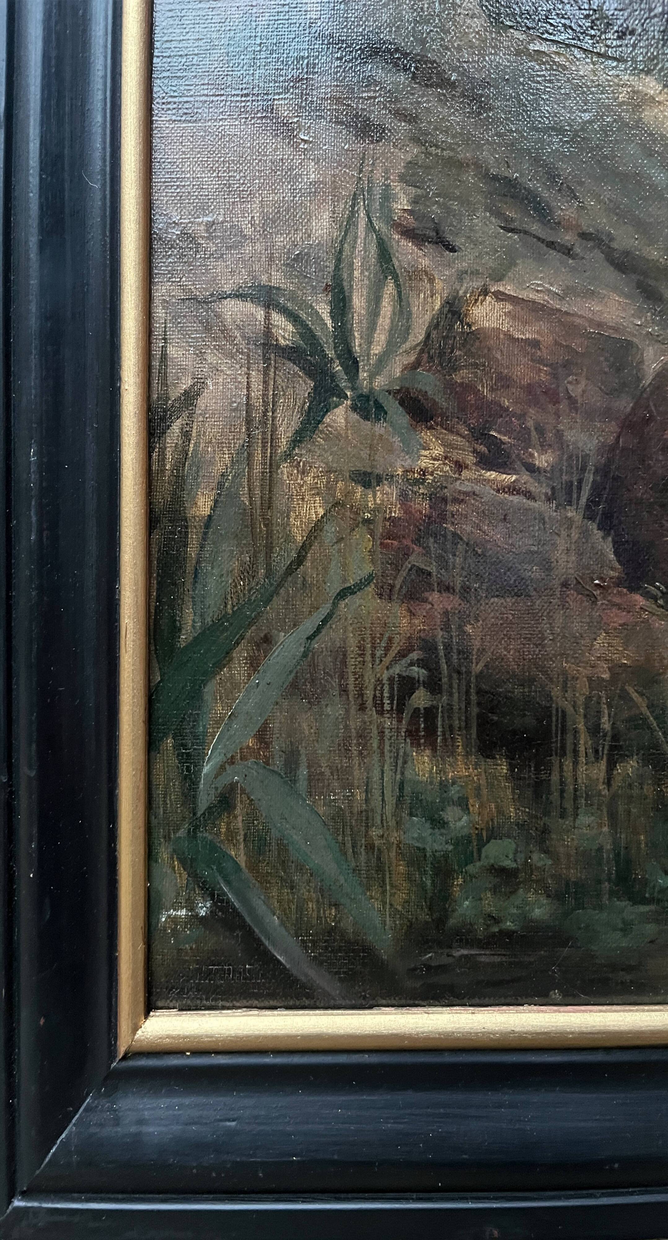 HST painting (19th/20th century) Children fishing in the undergrowth