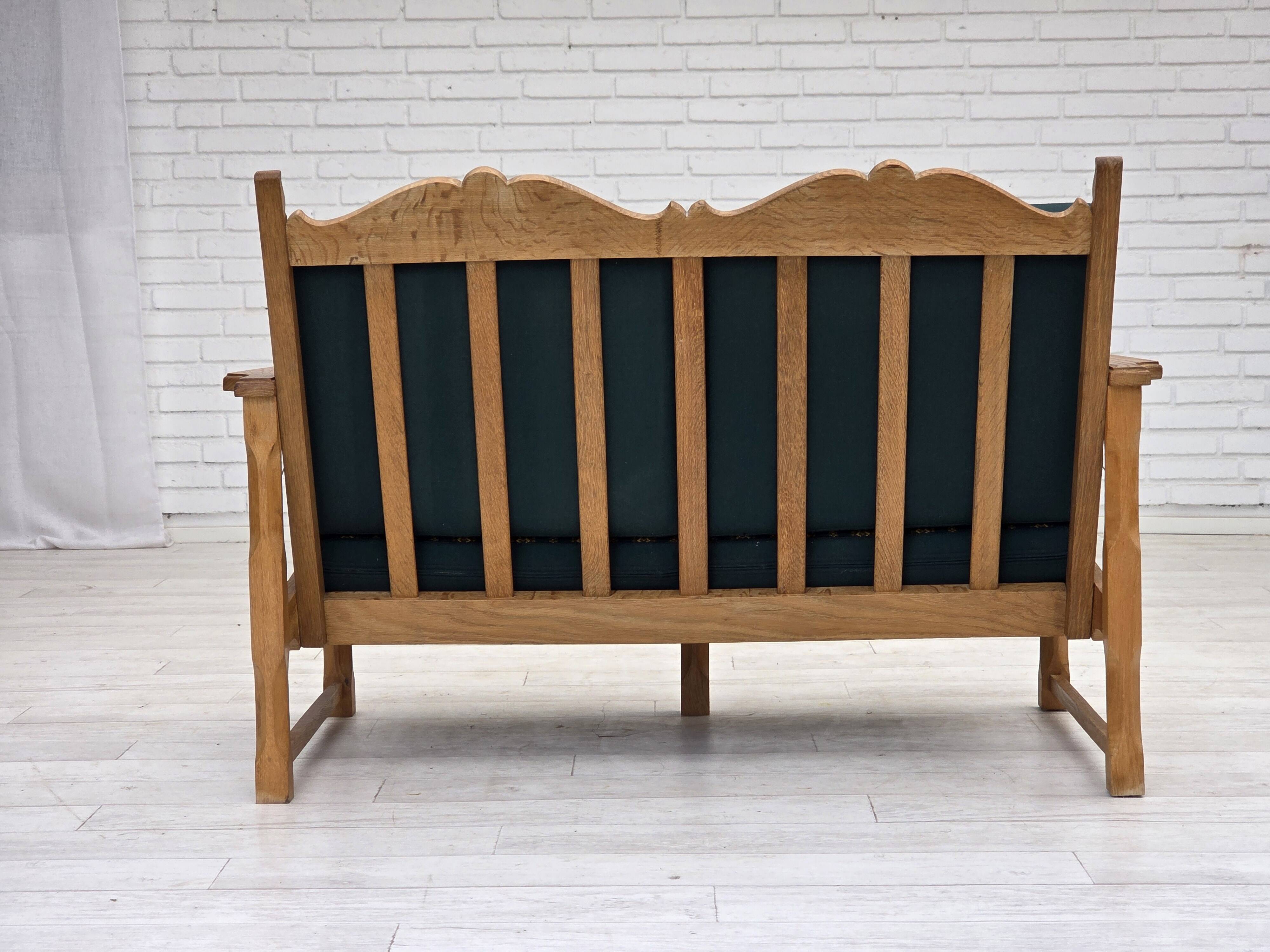 1970s, Scandinavian 2-seater sofa, furniture wool, solid oak wood.
