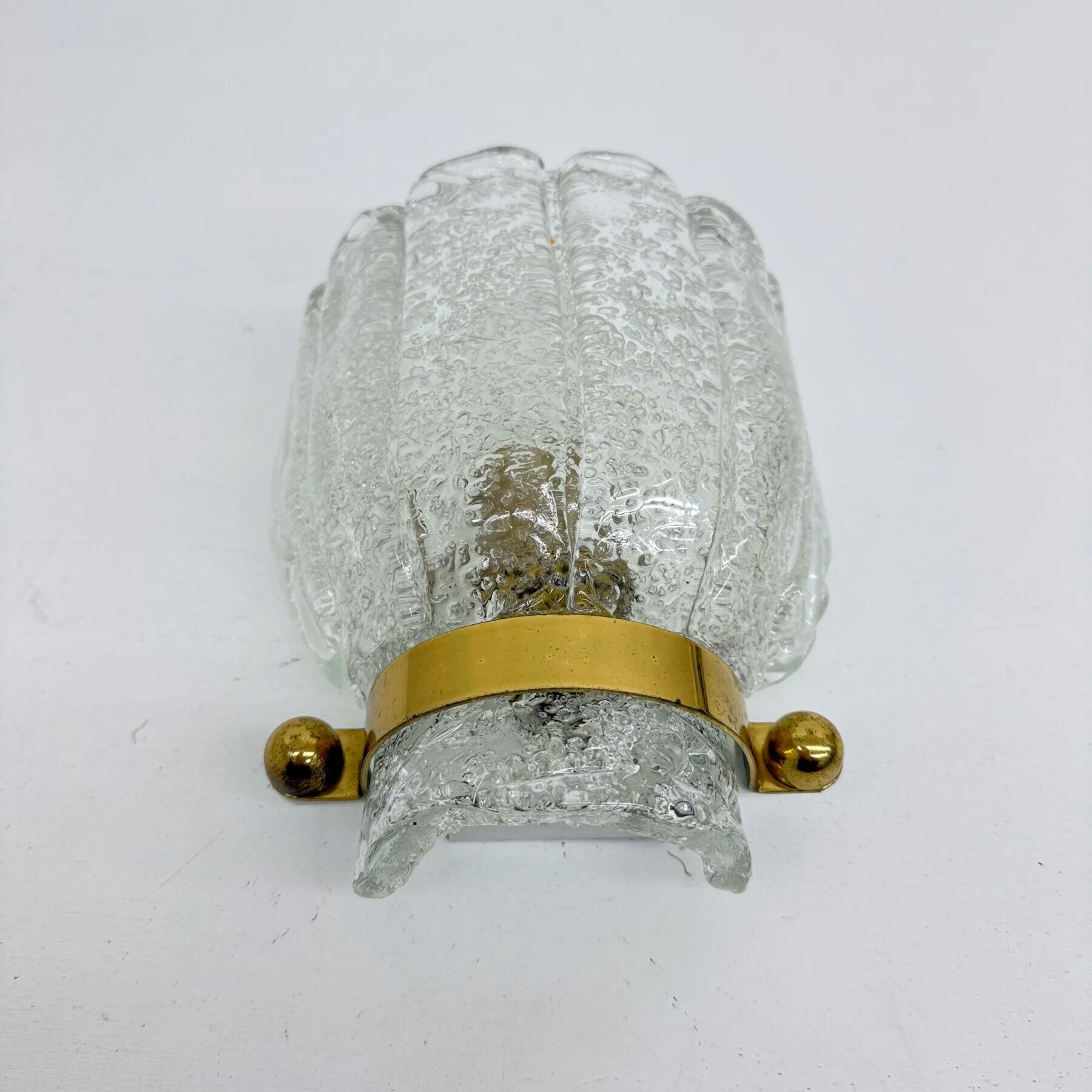 Vintage Hillebrand wall lamp ice glass with brass, 1970s Germany