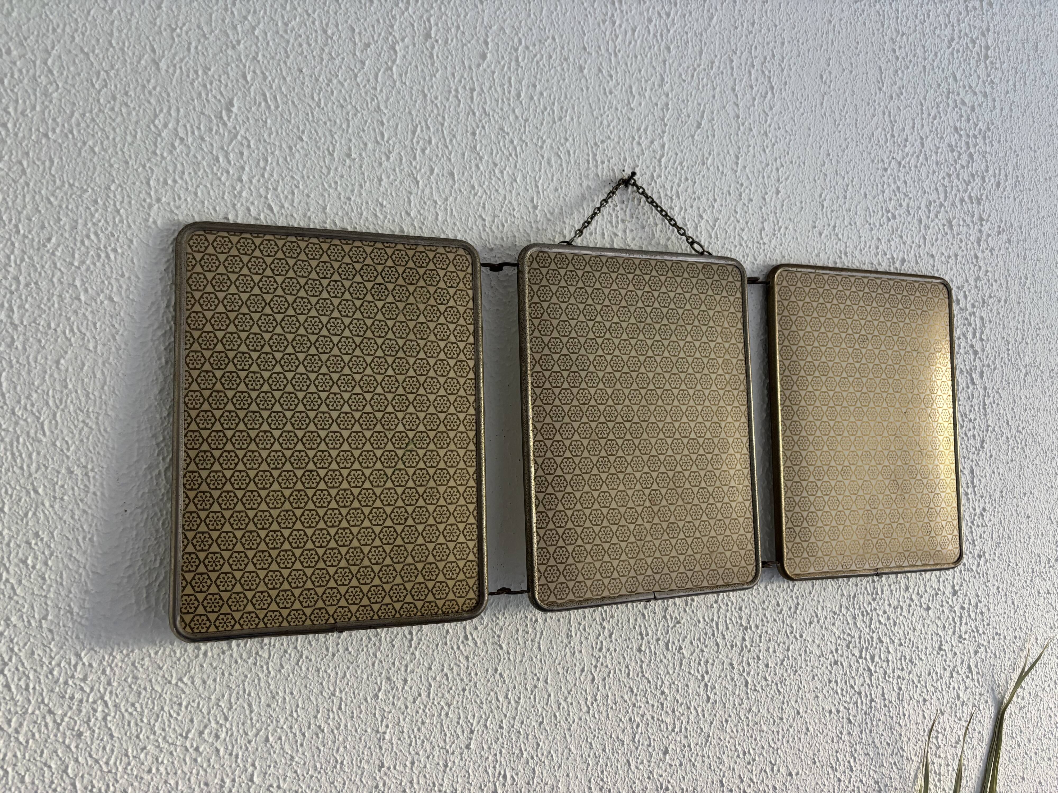 Vintage 1960 triptych mirror barber hairdresser Japonese style - 25 x 60 cm