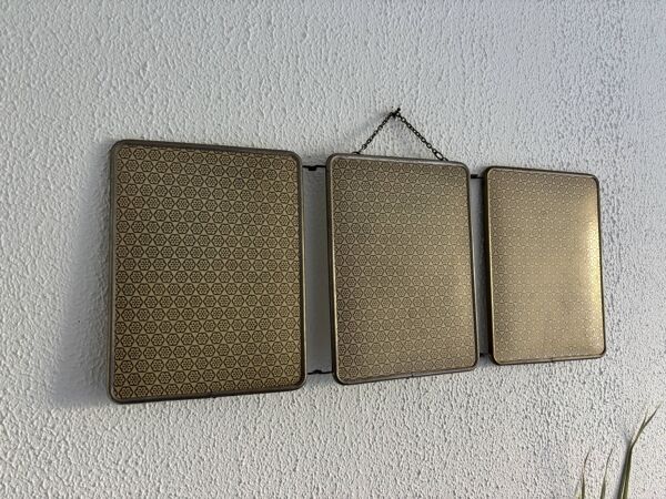 Miroir vintage 1960 triptyque barbier coiffeur japonisant - 25 x 60 cm