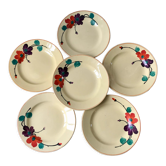 Set of 6 flat plates Digoin Sarreguemines model "Ginette" years 30-40
