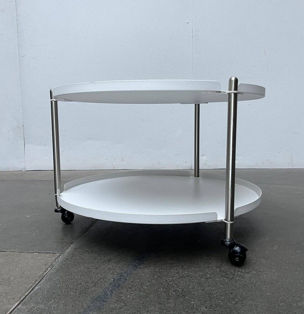 Minimalist Thrill metal coffee table or side table with wheels by Leitmotiv.