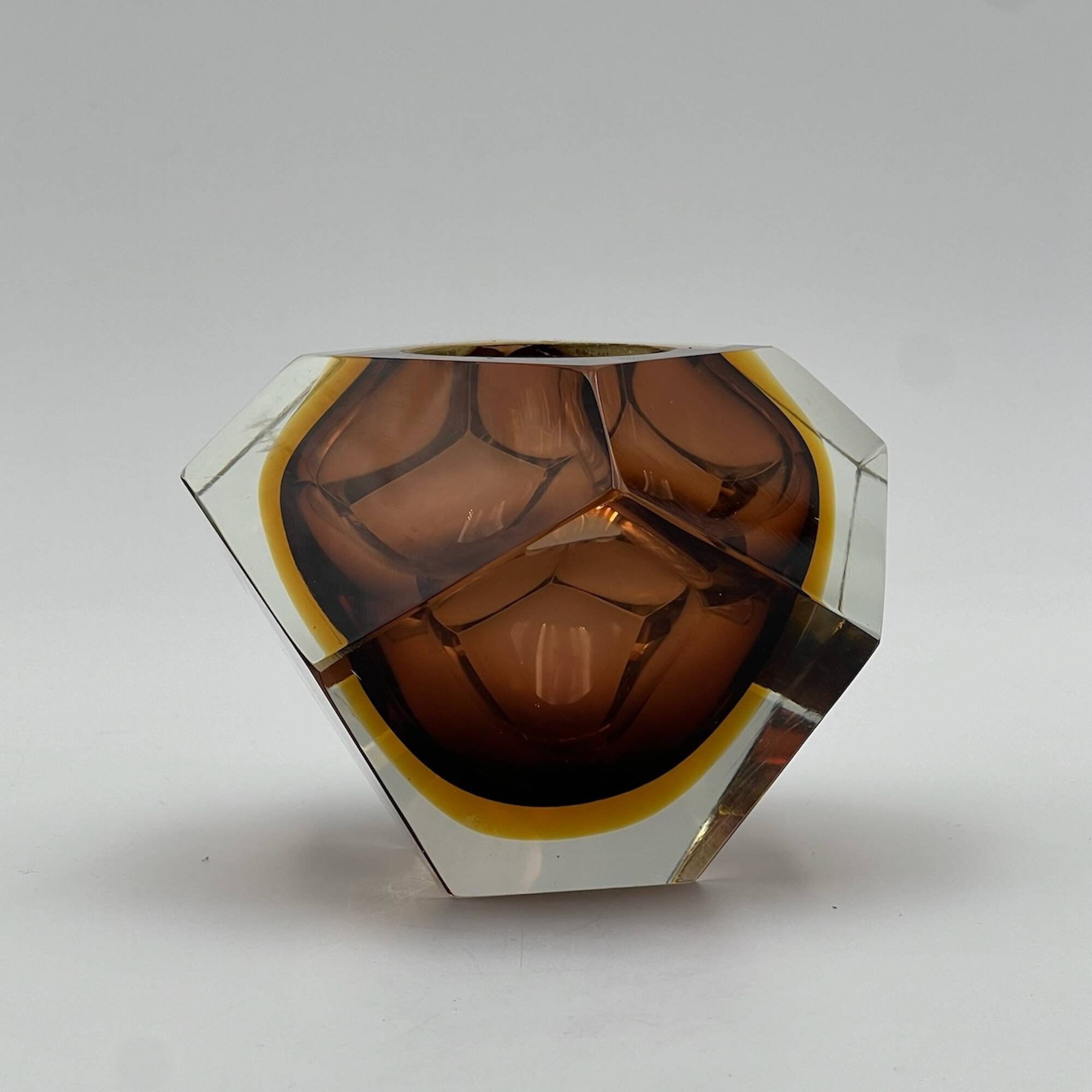 Murano Sommerso- Handmade Glass Vase in Hazelnut Brown and Gold, 1960s