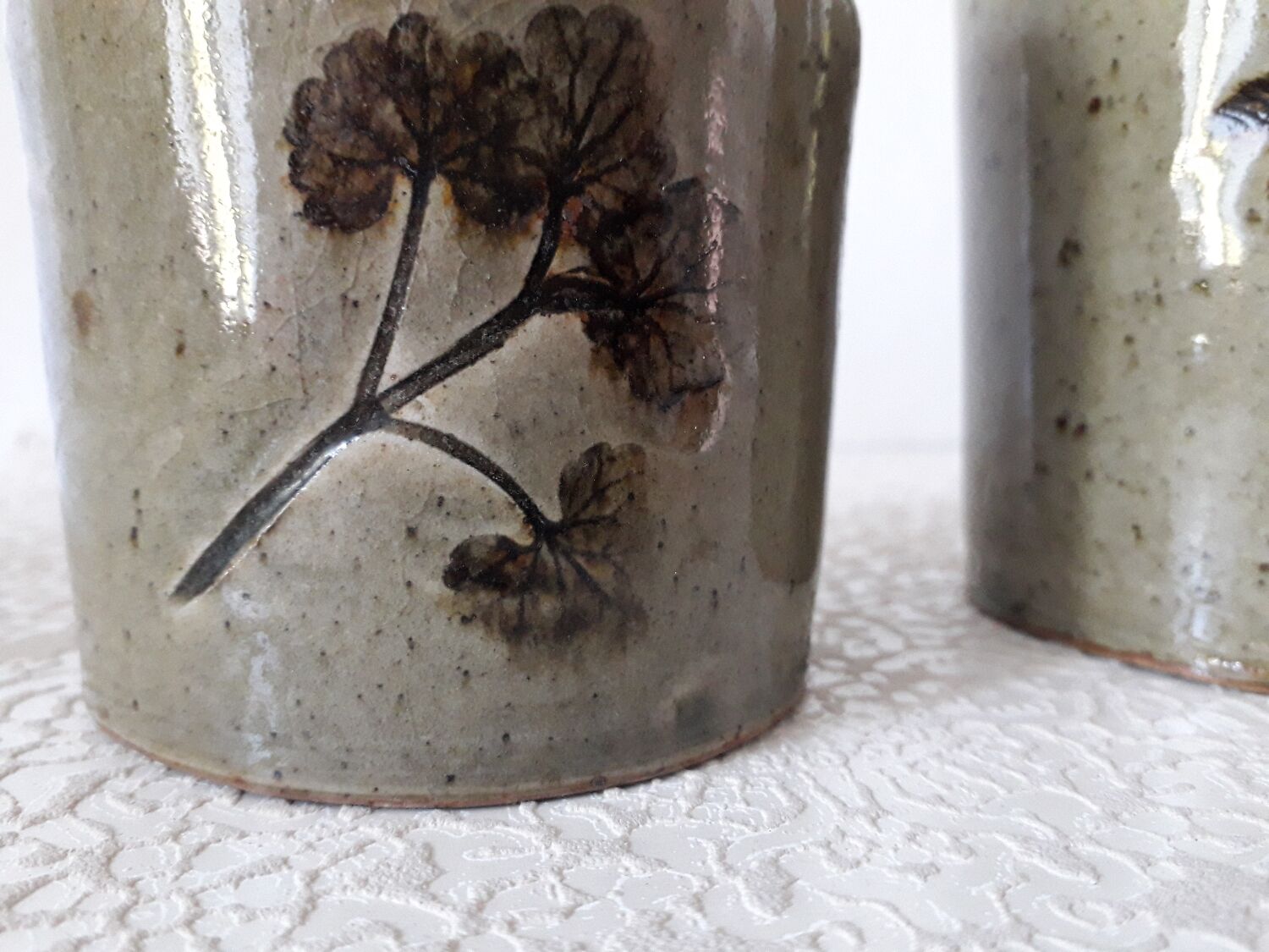 Set of 3 enameled stoneware pots with herbarium motifs Le Rivet