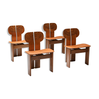 Chaises Afra et Tobia Scarpa Africa avec sièges en cuir cognac 1970