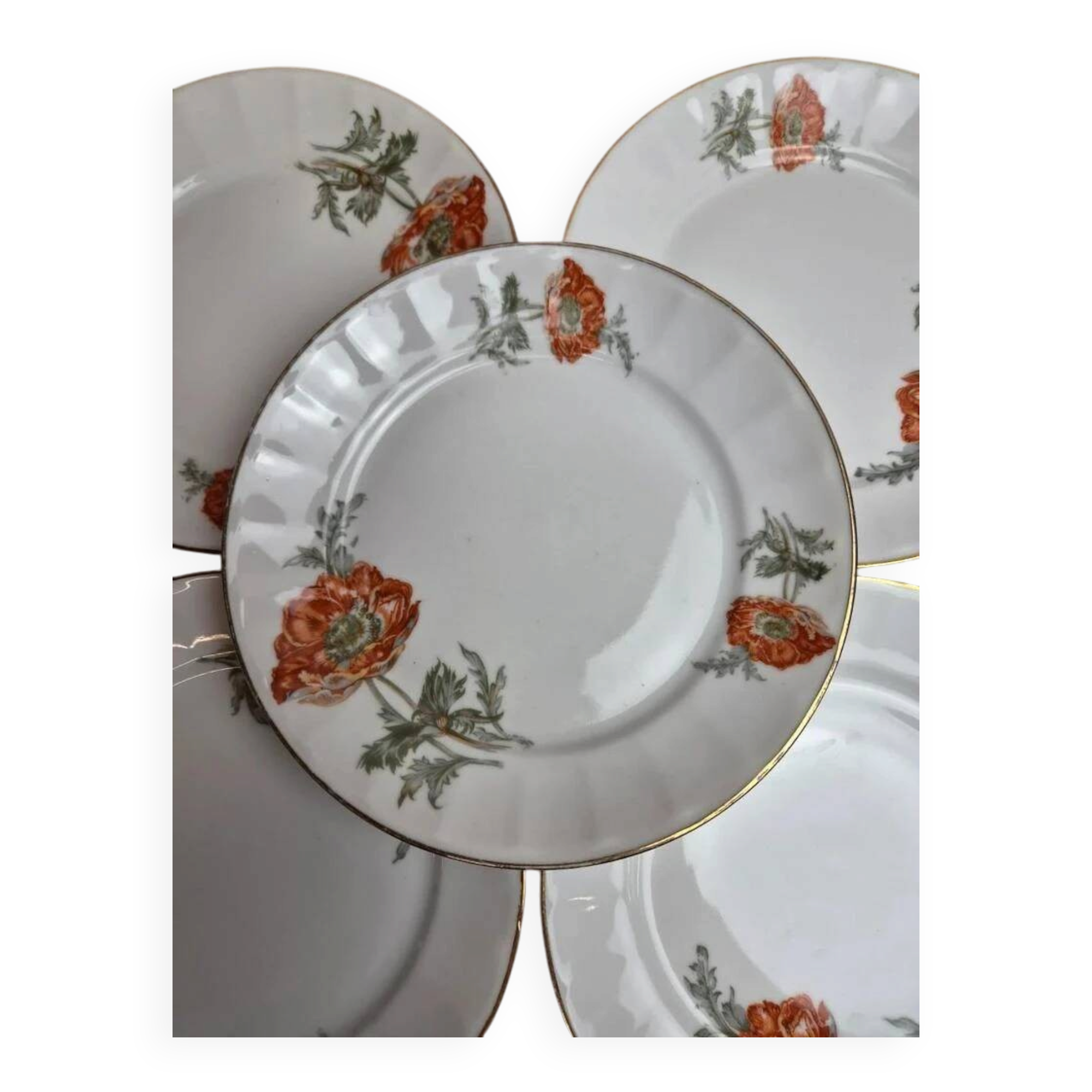 Set of 5 dessert plates in porcelain – Poppy floral design