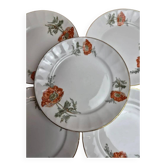 Lot de 5 assiettes à dessert en porcelaine – Décor floral coquelicots