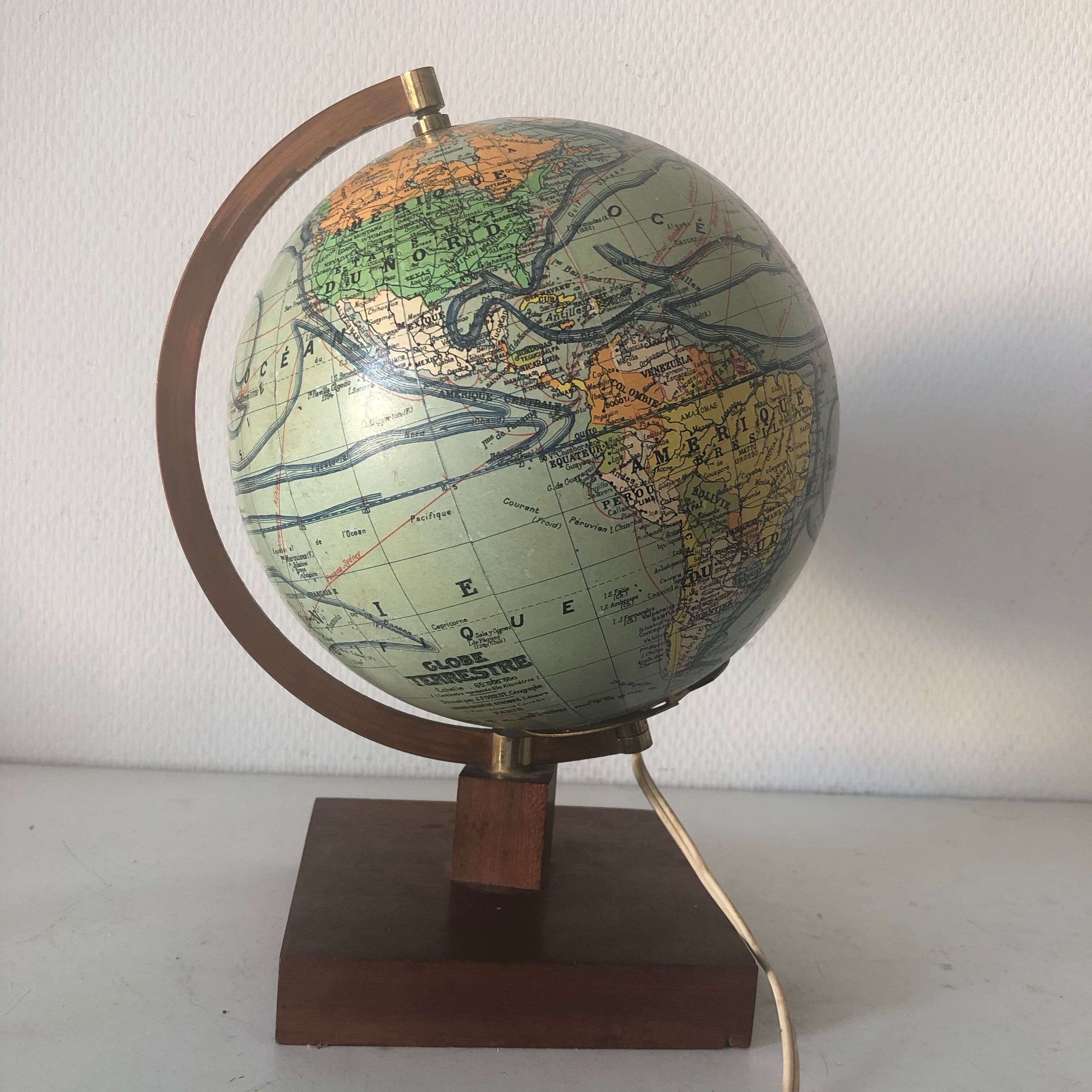 Globe terrestre girard barrère verre vintage 1960