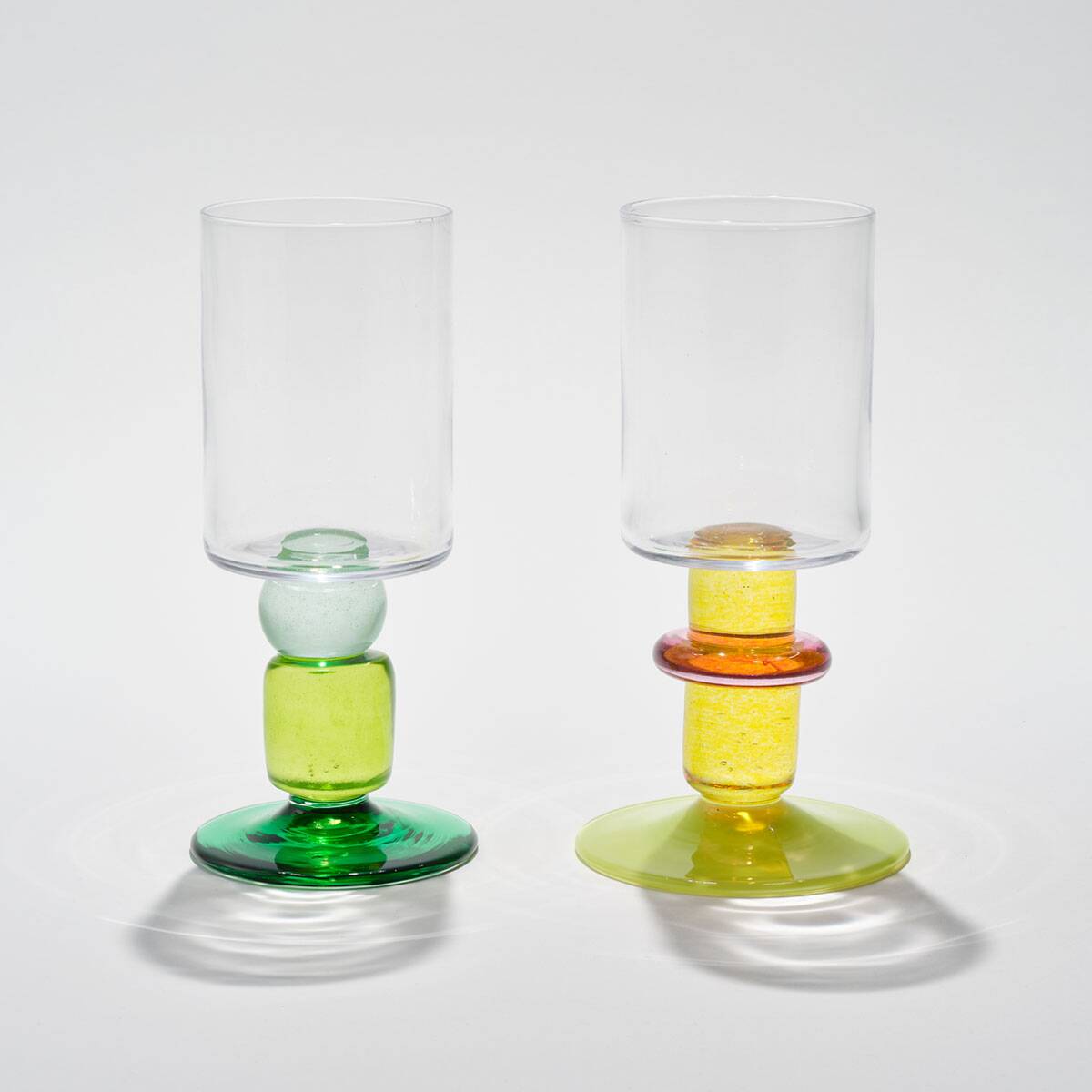 Pair of Miami Wine Glasses in Yellows & Greens