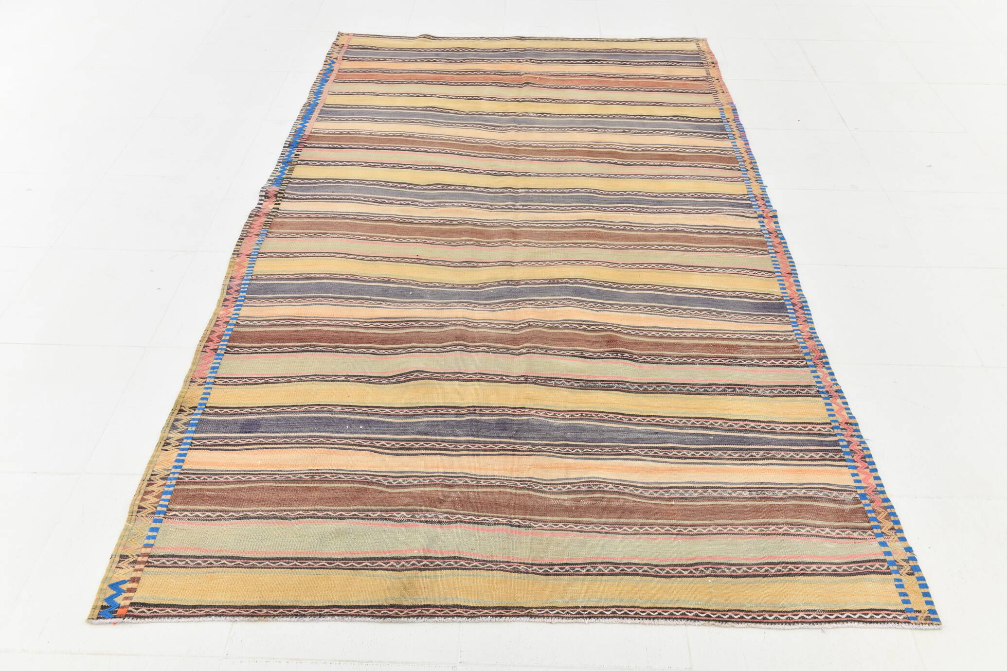5x9 Kilim Colorful Striped Wool Kilim Rug, 152x271Cm
