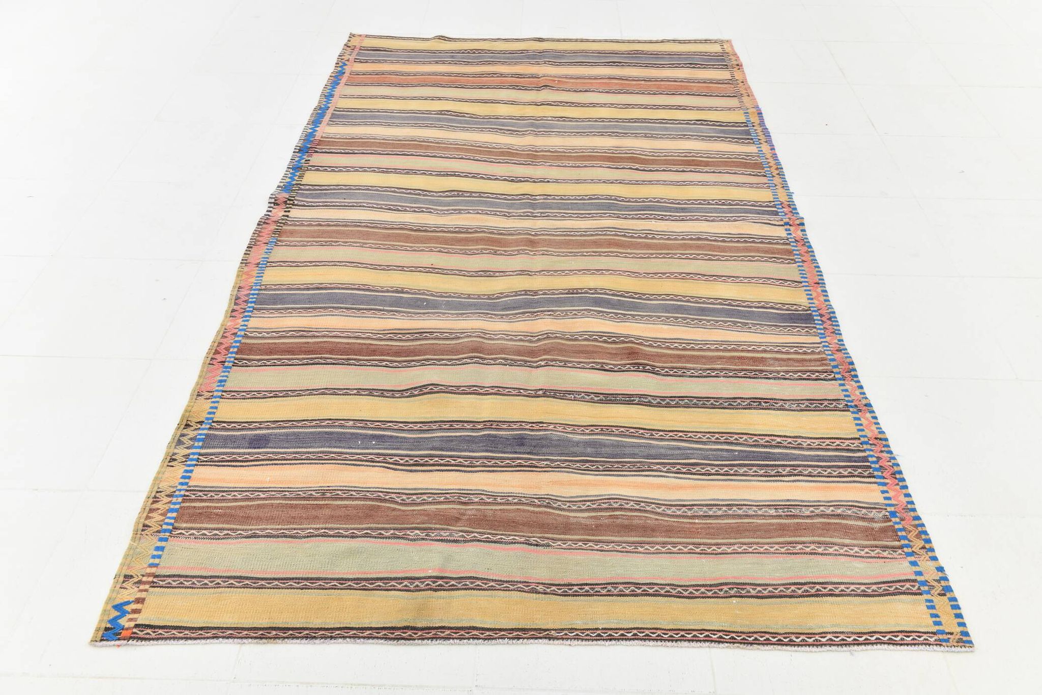 5x9 Kilim Colorful Striped Wool Kilim Rug, 152x271Cm