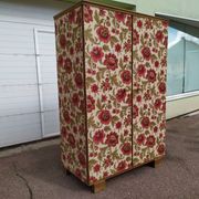 Armoire - penderie - Ancienne - Bois - Tissu Floral - Artisanal