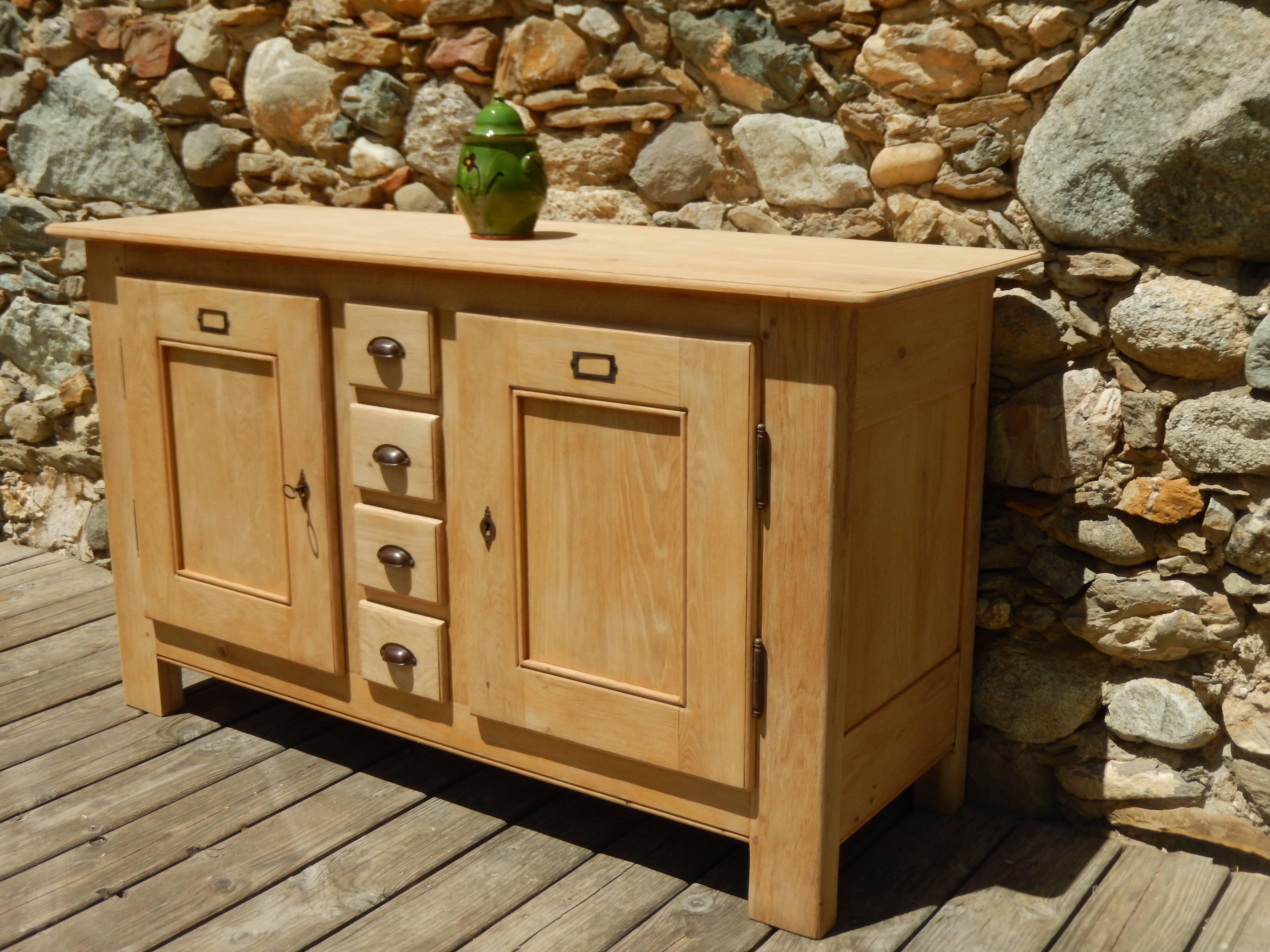 Old low sideboard / side unit / industrial furniture in solid ash