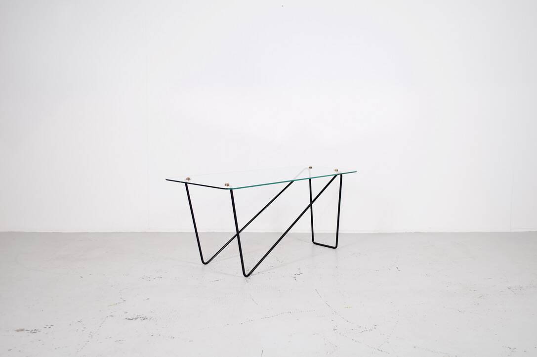 1950's glass and steel coffee table free form