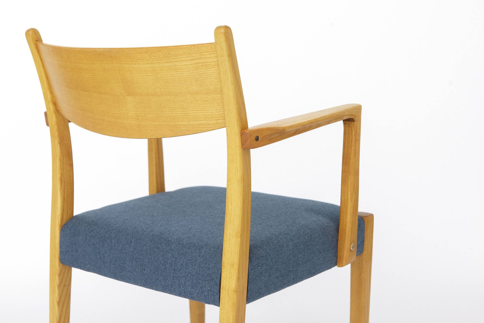 Vintage German Armchair 1960s, Mid Century Beechwood Chair with Blue Uph.