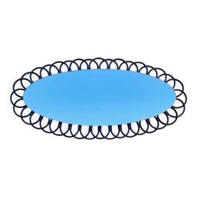 Miroir ovale en bambou et rotin, circa 1960