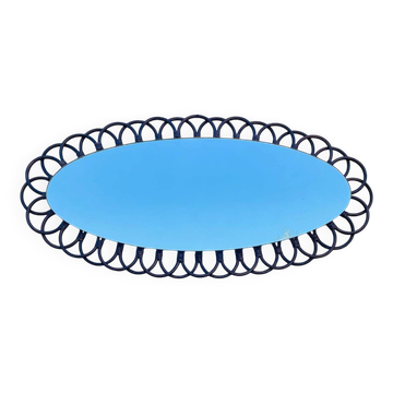 Miroir ovale en bambou et rotin, circa 1960