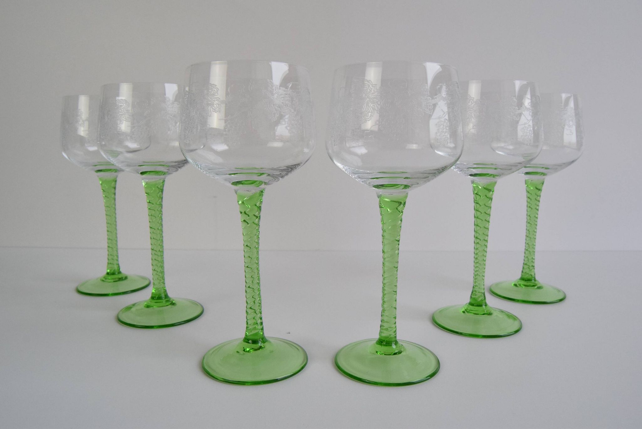 Set of six vintage stemmed glasses, 1960s.