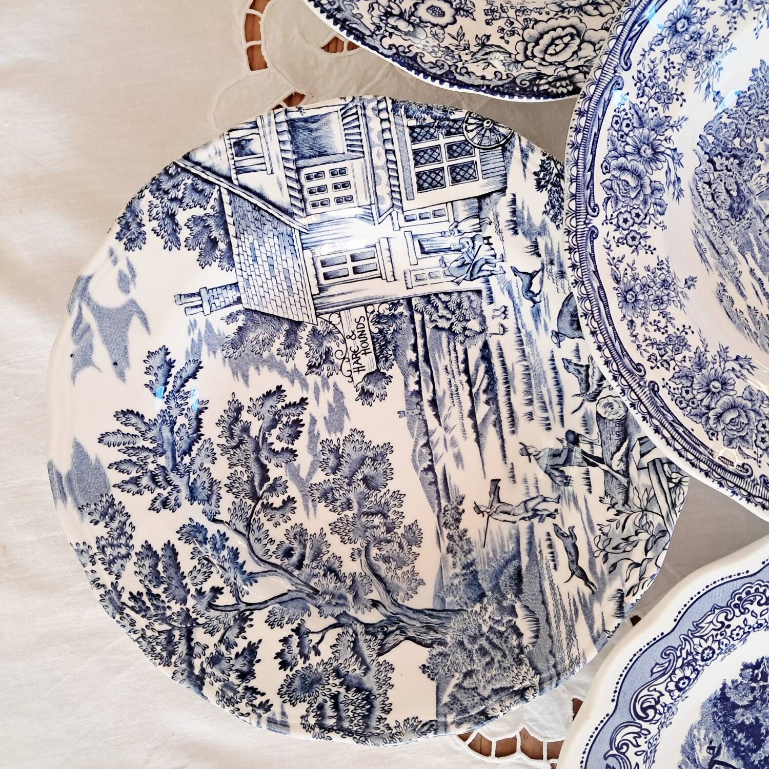 Mismatched antique soup plates