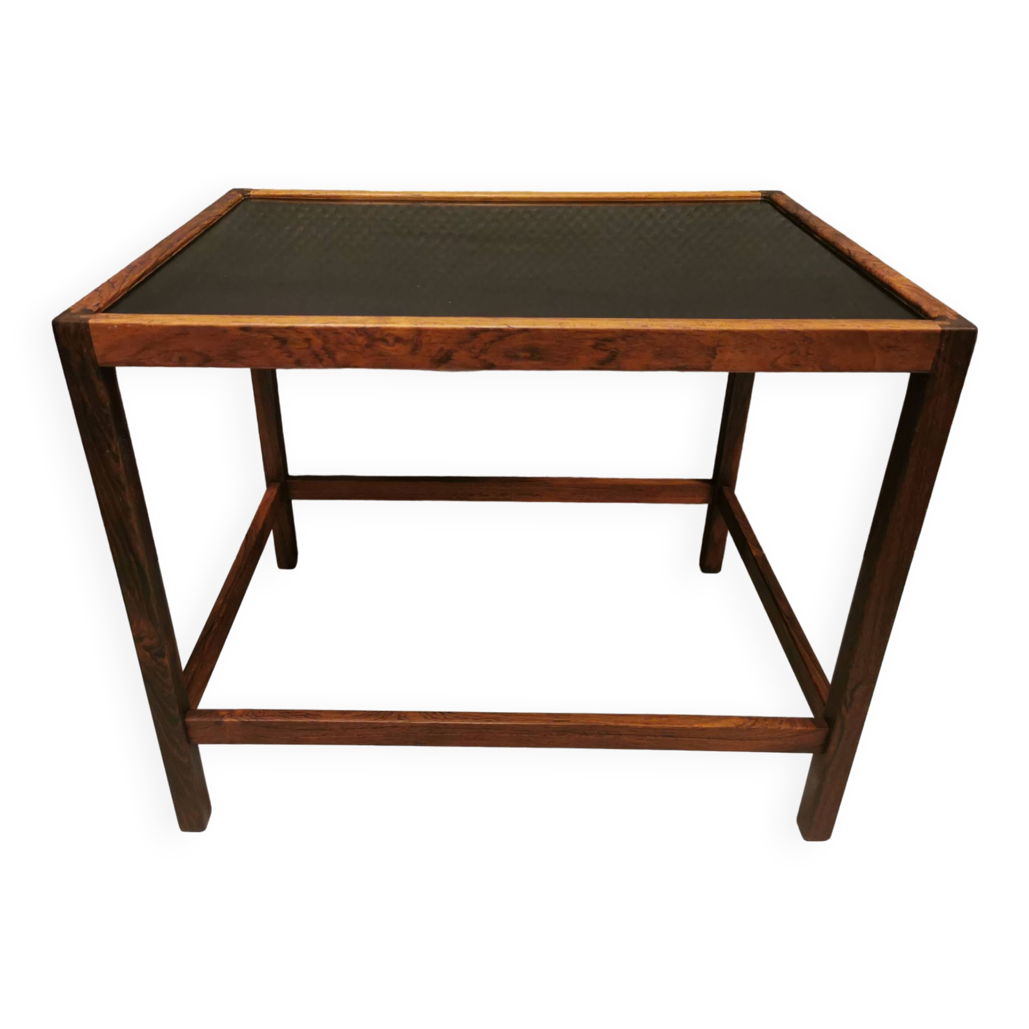 Smaller lamp/Side table of rosewood with black formica tabletop, designed by Kurt Østervig.