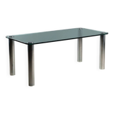 Table vintage en verre et métal chromé, design Italie années 1970