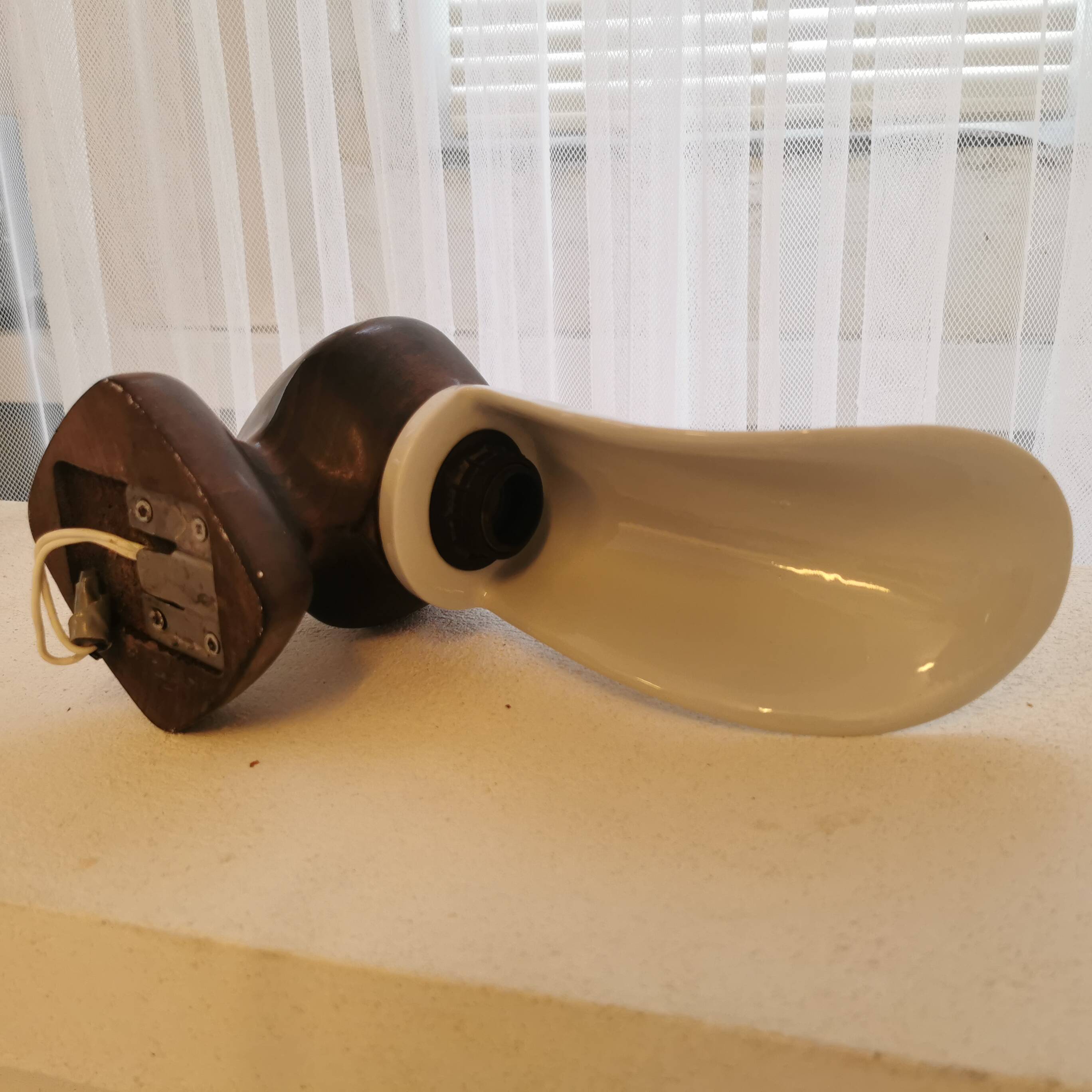 Pair of wood and earthenware sconces