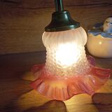 Bohemian style portable lamp in old pink skirted glass
