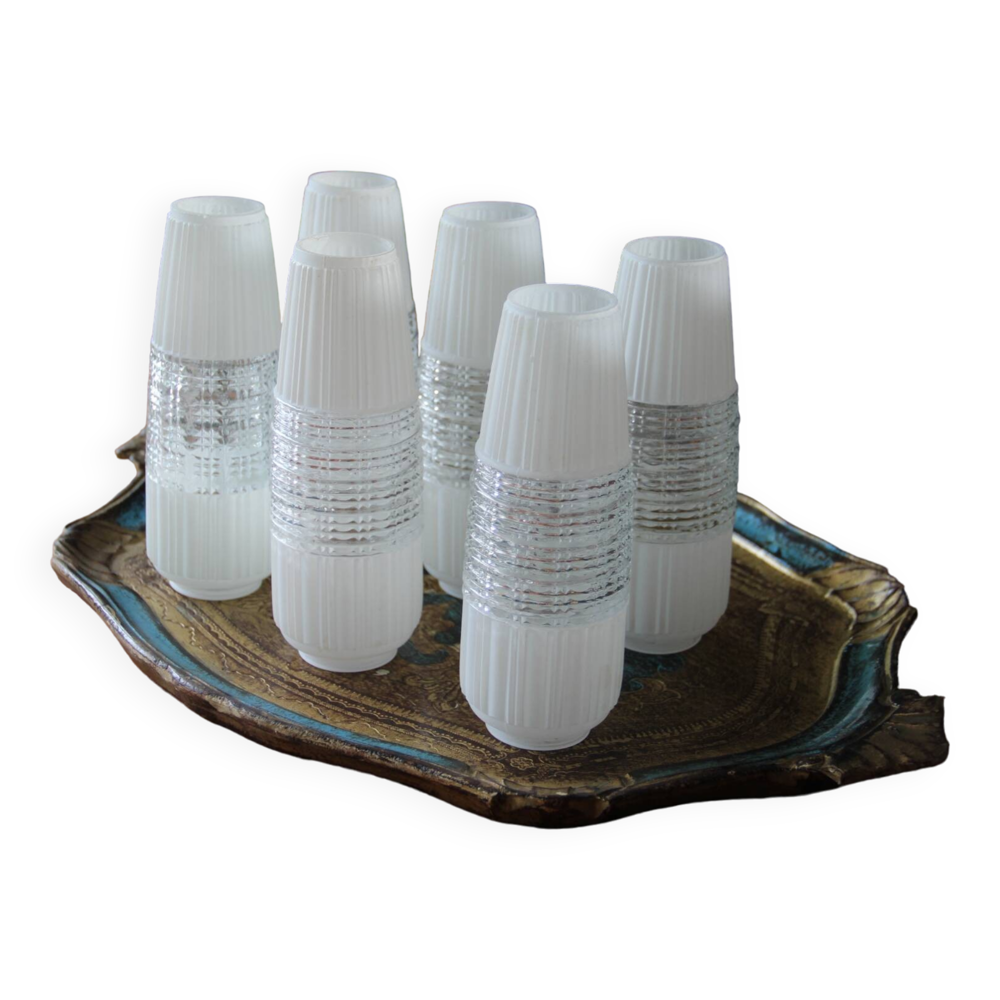 6 vintage tulips in cut glass and opaline glass