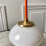 Paire de suspensions tulipes en opaline orange dégradé fil orange années 70