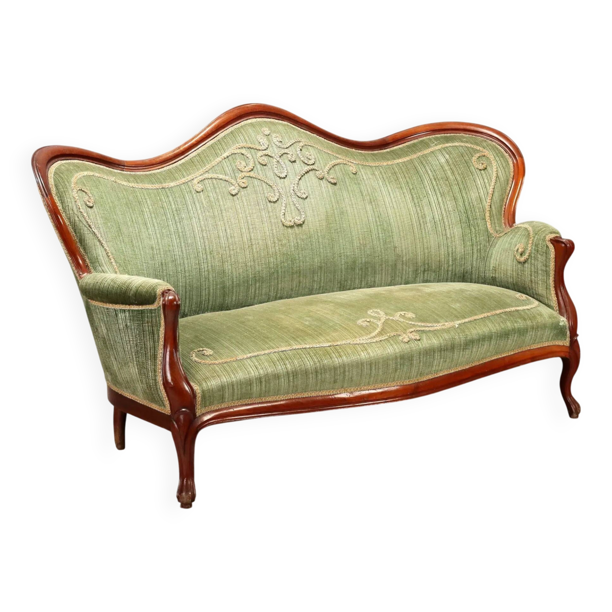 Antique Louis-Philippe canapé in mahogany and velvet, Italy, 19th century